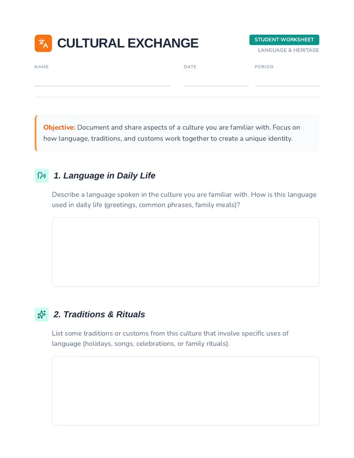 Cultural Exchange Worksheet