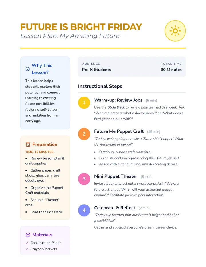Future Is Bright Friday Lesson Plan