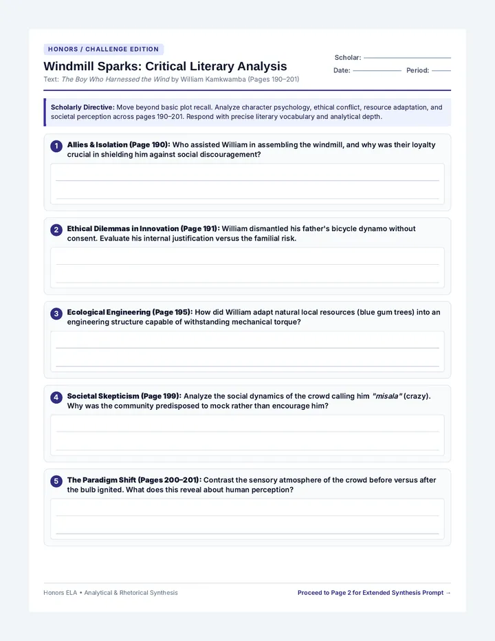 Windmill Sparks Challenge Worksheet