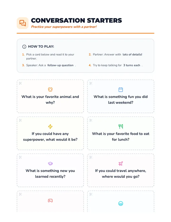 Chatty Chums Conversation Starters Activity