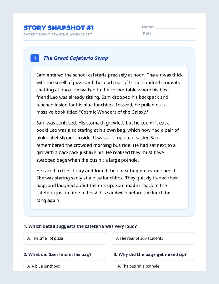 Story Snapshots Independent Worksheets Advanced Final