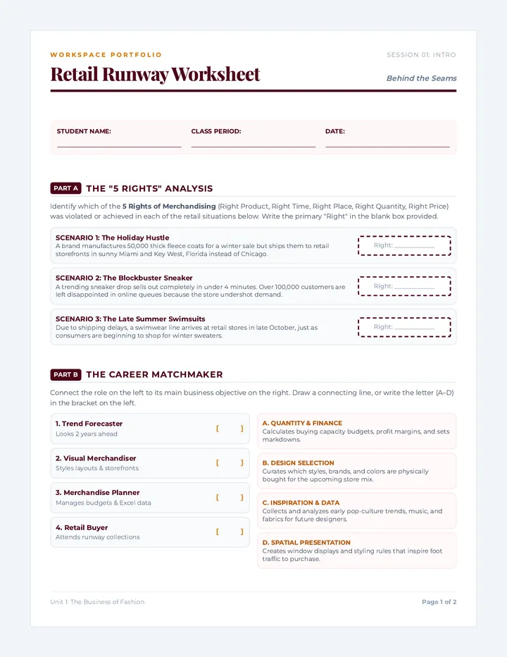 Retail Runway Worksheet