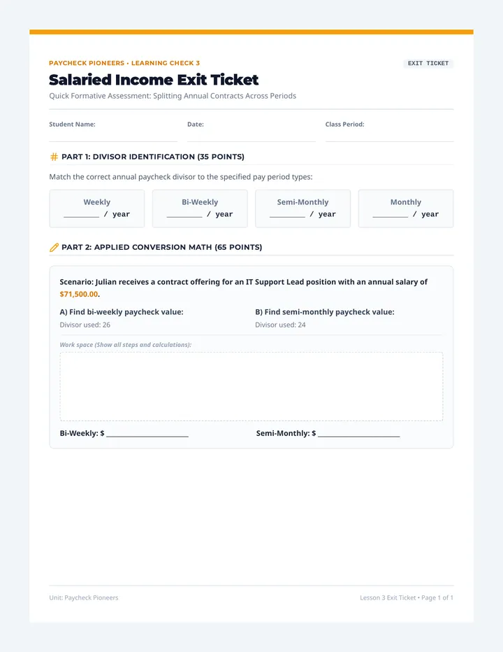 Salaried Income Exit Ticket