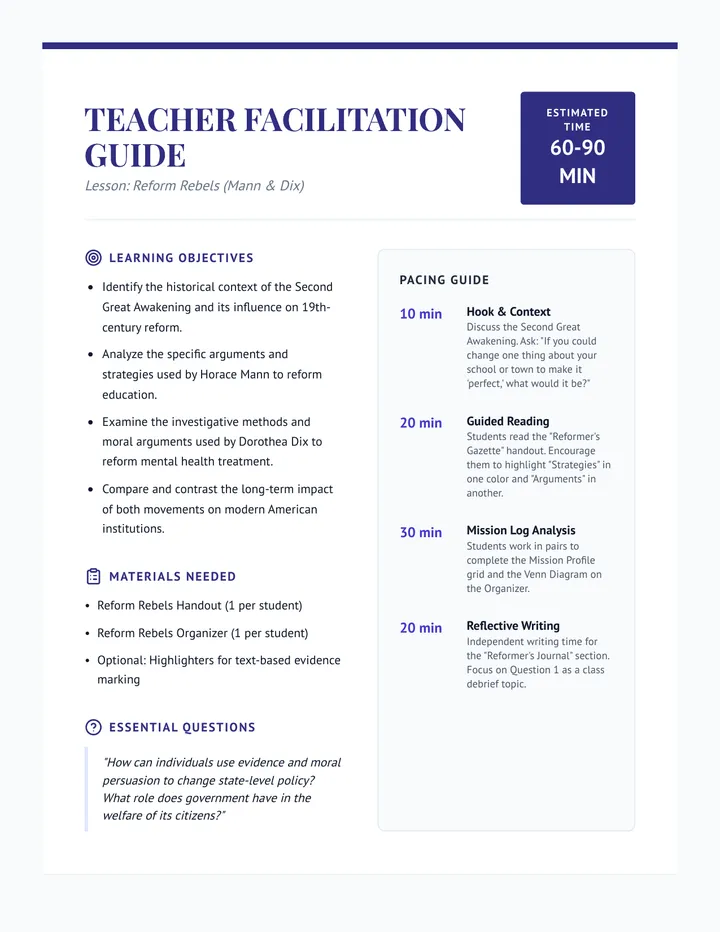 Reform Rebels Teacher Guide