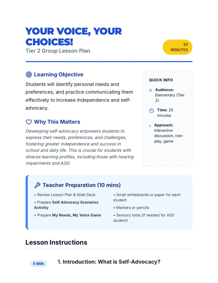 Self Advocacy Lesson Plan