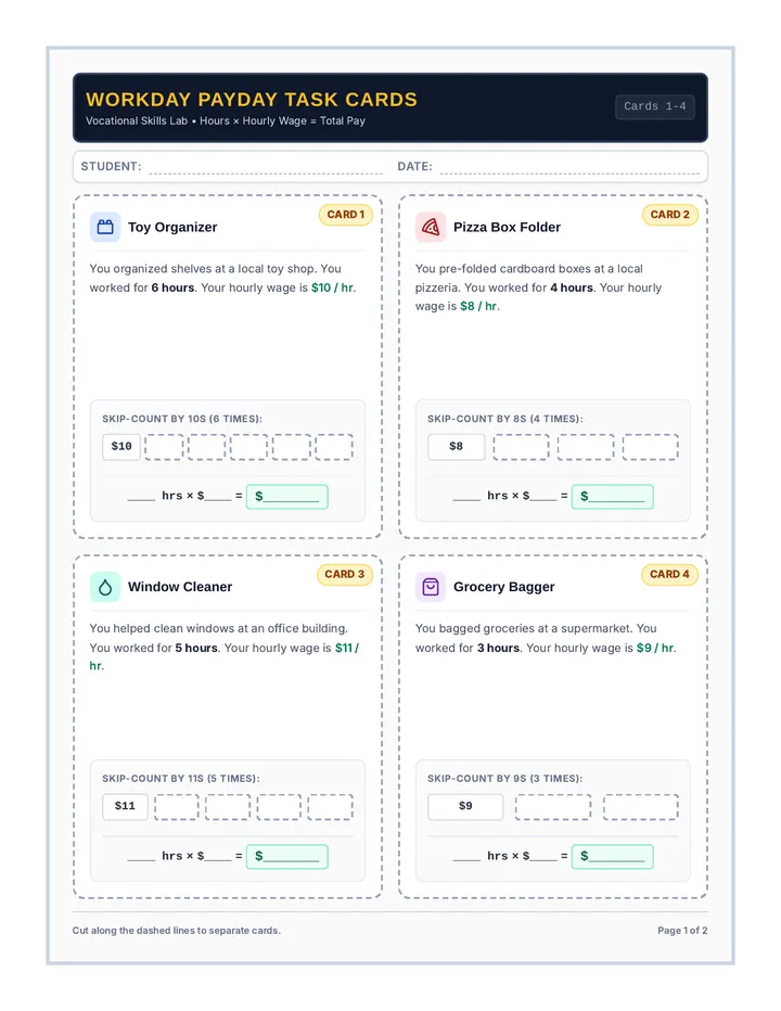 Workday Payday Task Cards