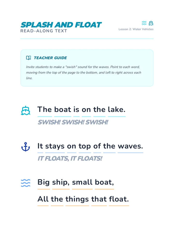 Splash and Float Read-Along Text