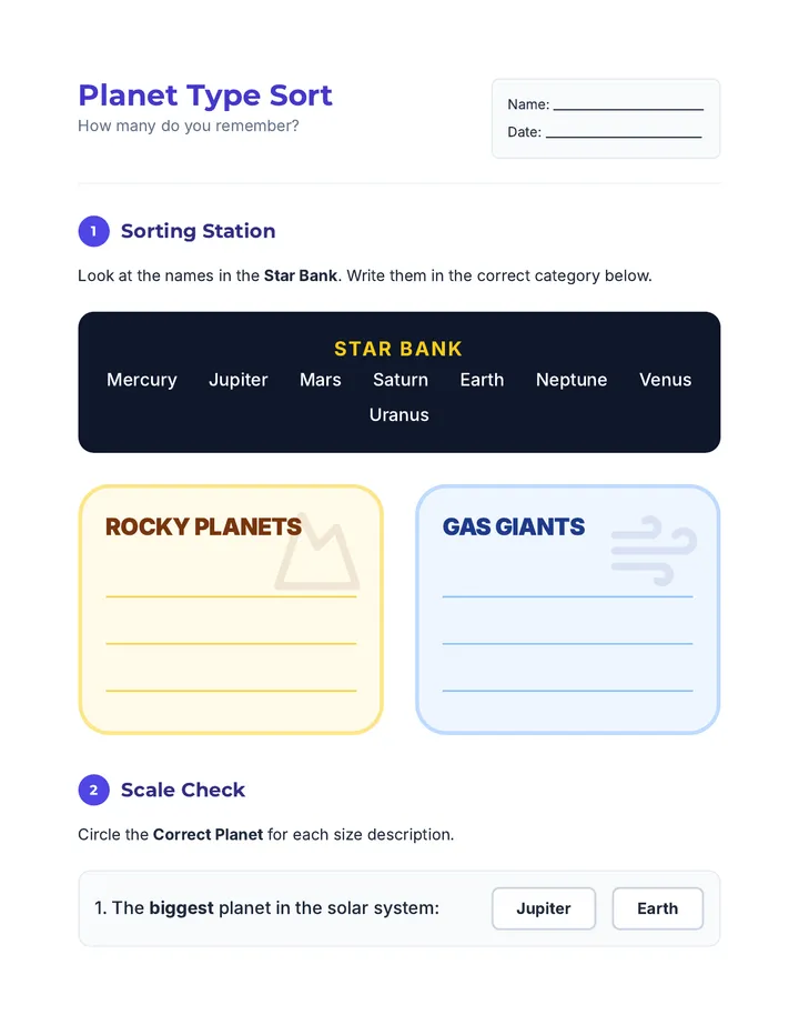 Size Sort Worksheet