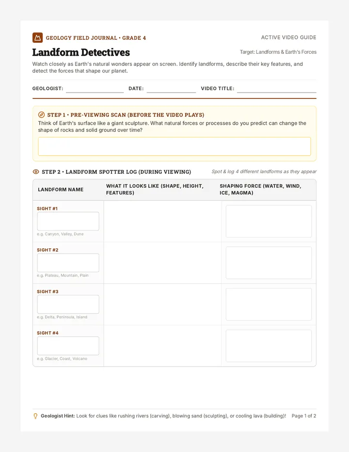 Landform Detectives Viewing Worksheet
