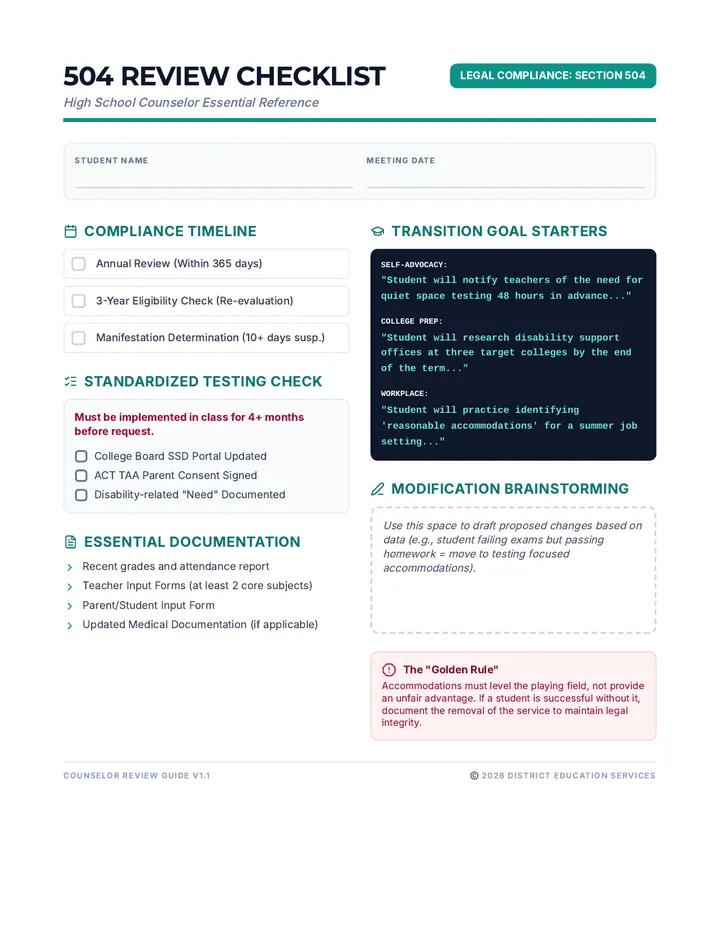 Counselor Cheat Sheet Handout