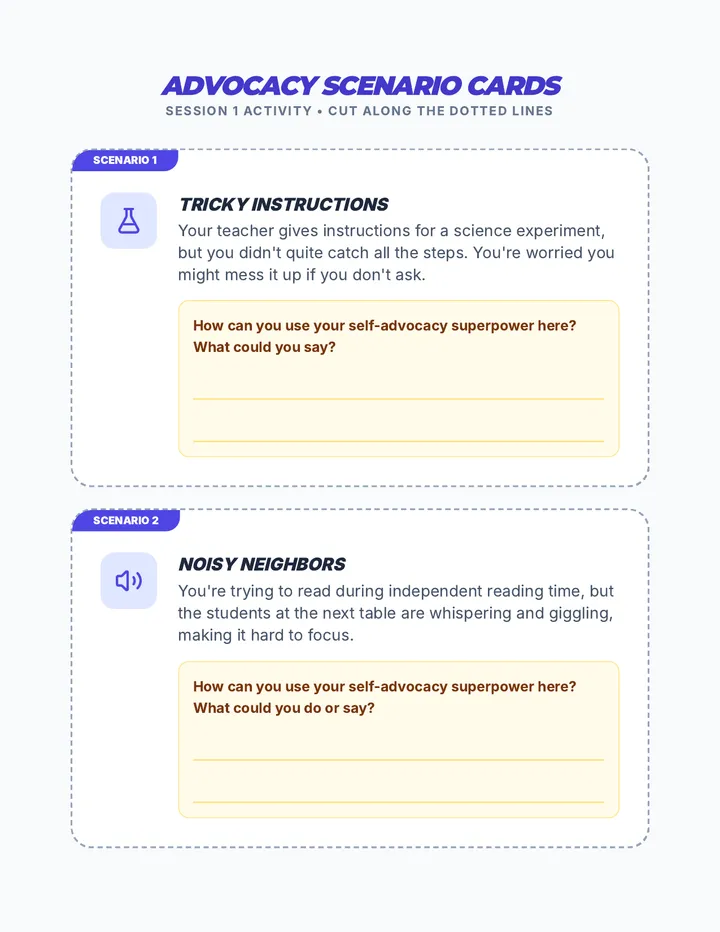 Advocacy Scenarios Cards Activity