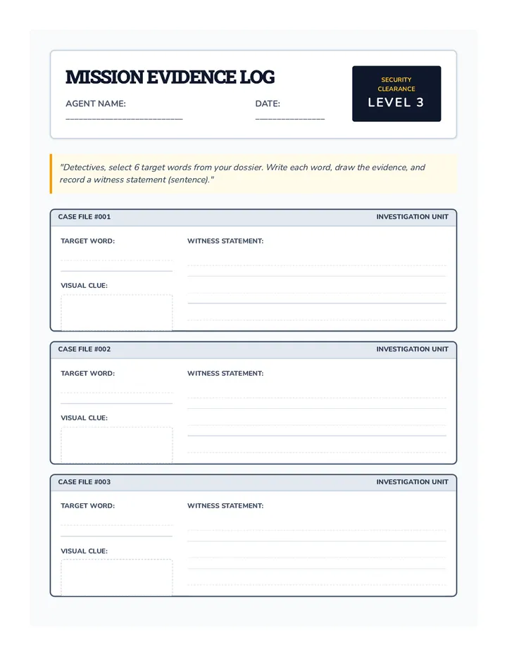 Mission Evidence Log Worksheet