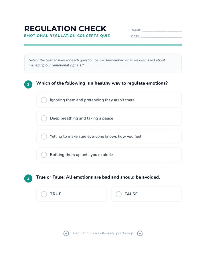 Emotional Regulation Concepts Quiz