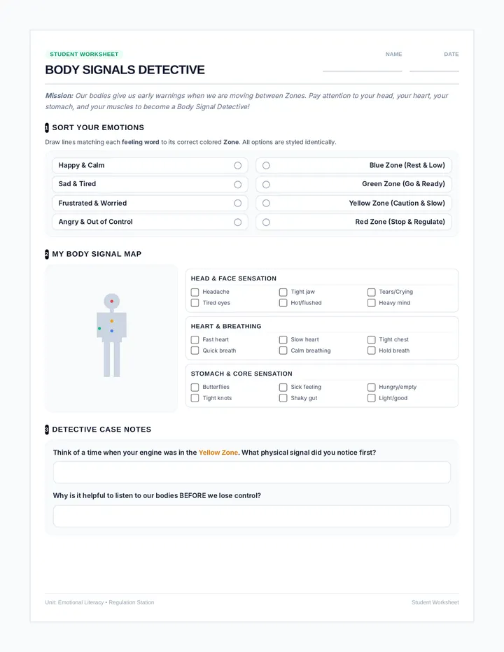 Body Signals Worksheet