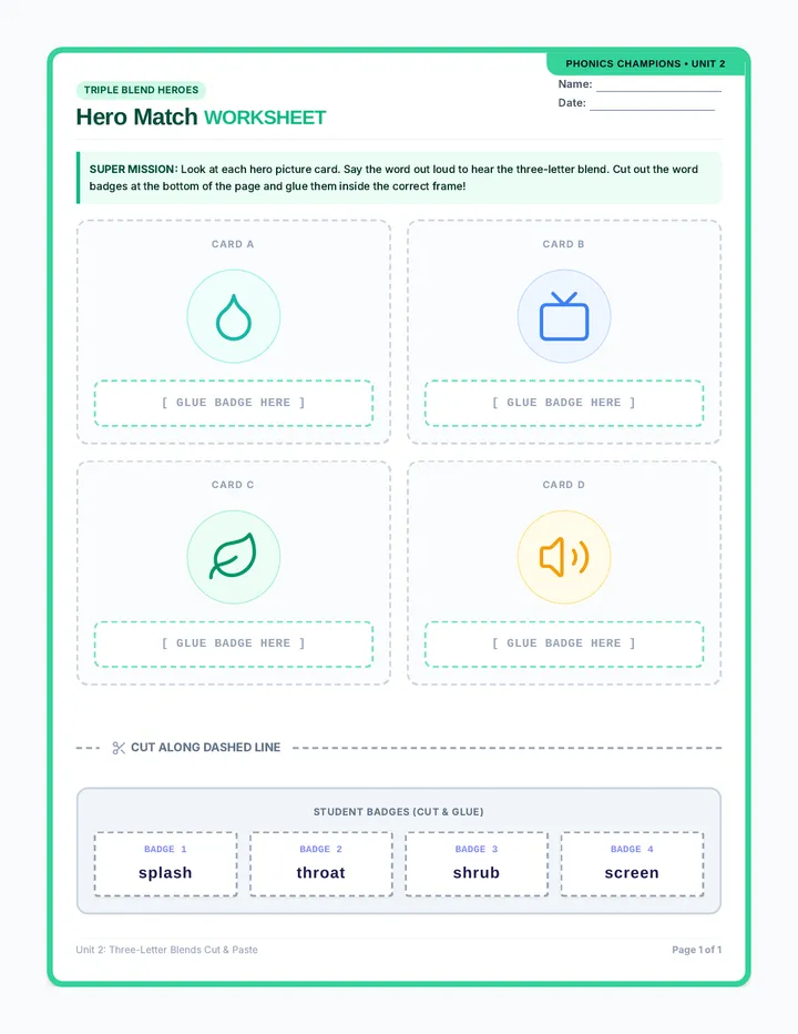 Hero Match Worksheet