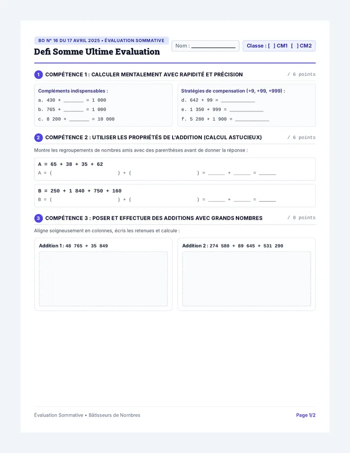 Defi Somme Ultime Evaluation