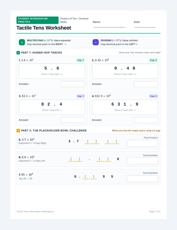 Tactile Tens Worksheet