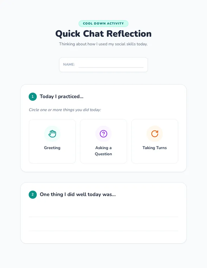 Quick Chat Reflection Worksheet