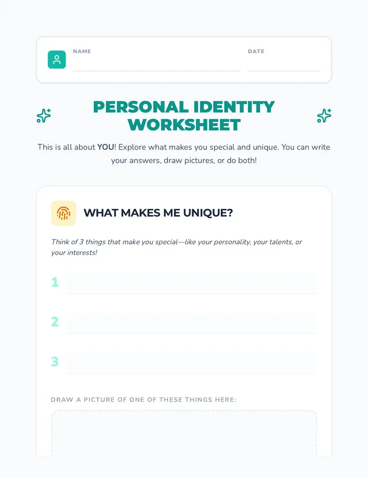 Personal Identity Worksheet
