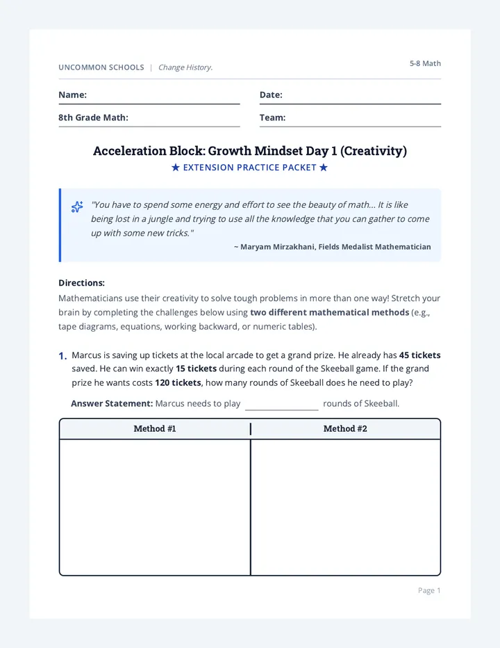 Mindset Creativity Extension Packet