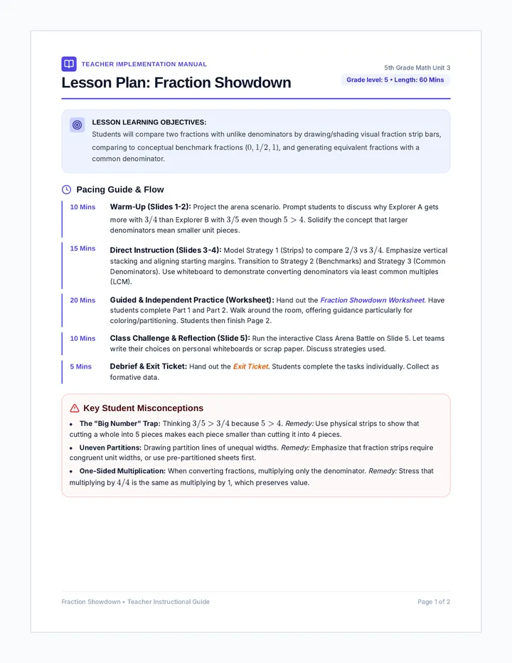 Fraction Showdown Teacher Guide
