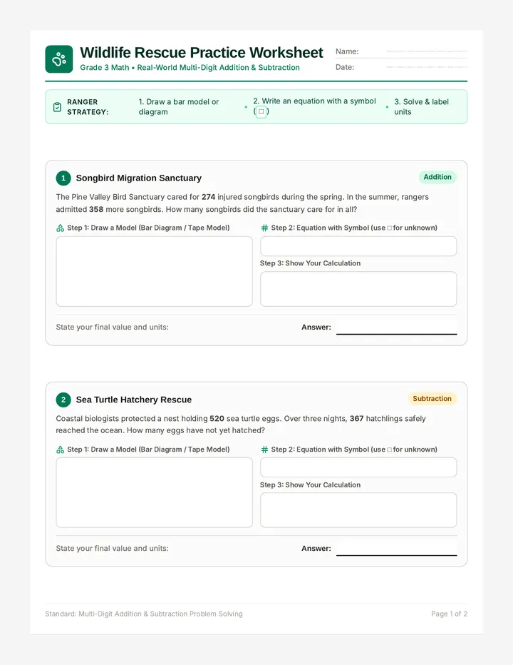Wildlife Rescue Practice Worksheet