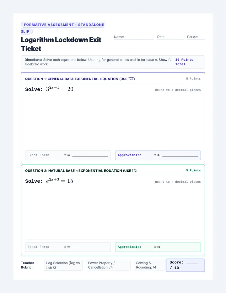 Logarithm Lockdown Exit Ticket
