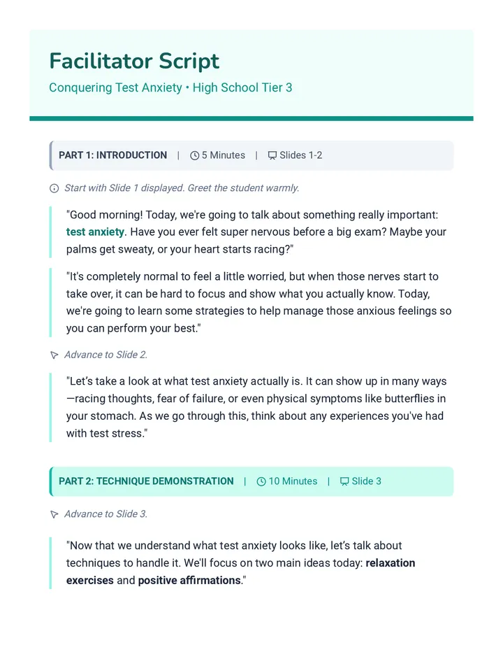 Conquering Test Anxiety Script