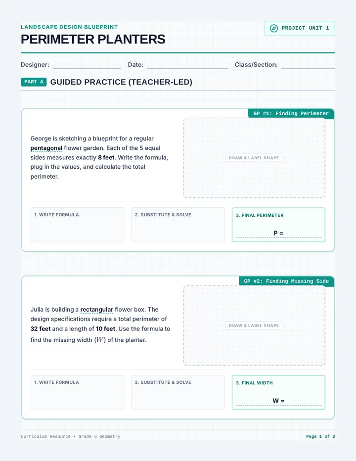Perimeter Planters Worksheet