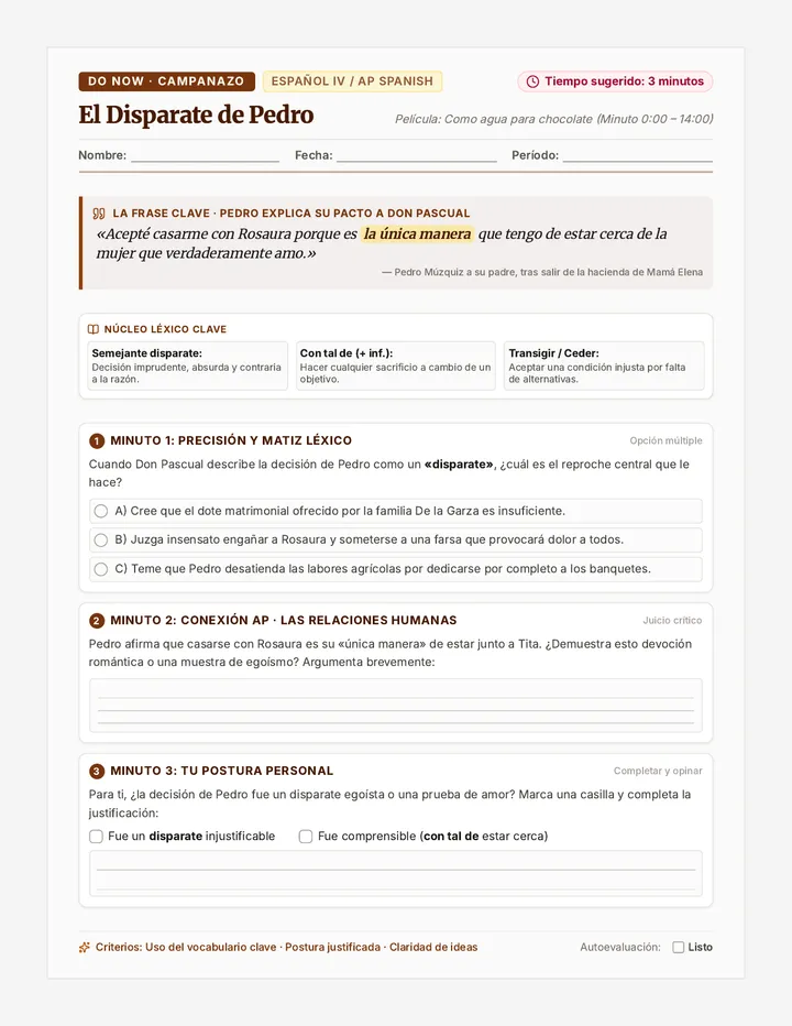 Disparate de Pedro Do Now Worksheet