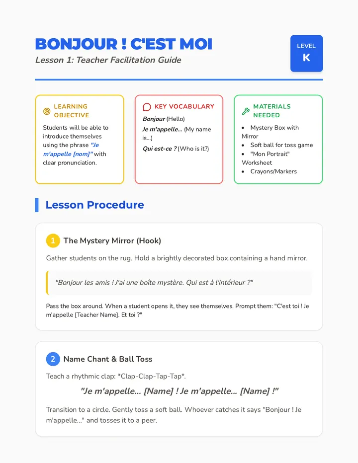 Bonjour Cest Moi Teacher Guide