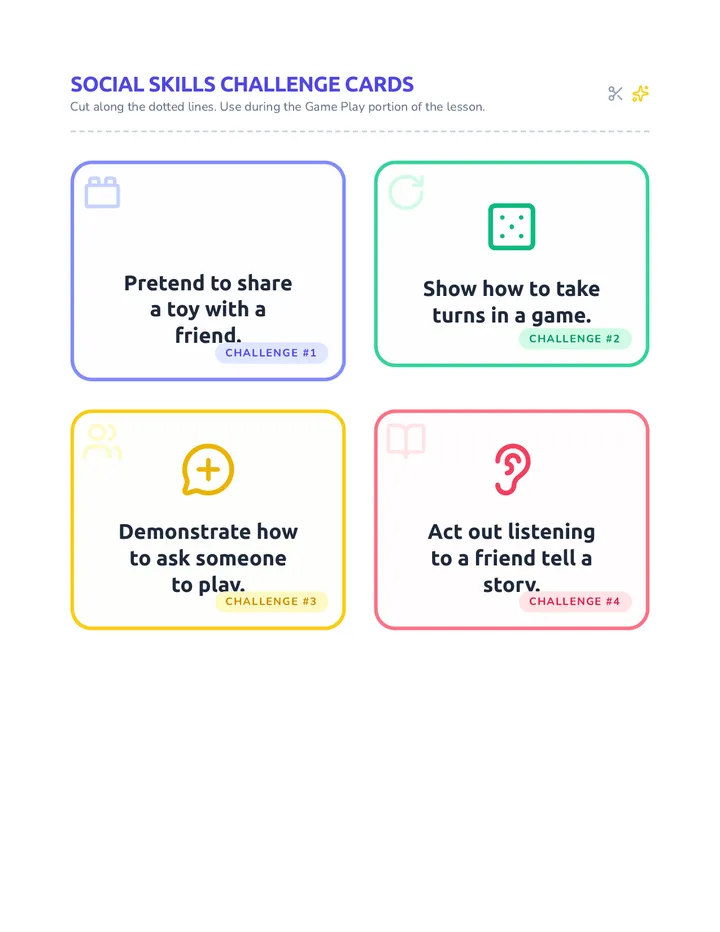 Social Skills Challenge Cards Worksheet