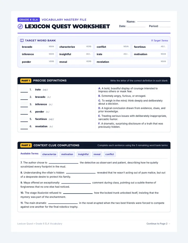 Lexicon Quest Worksheet