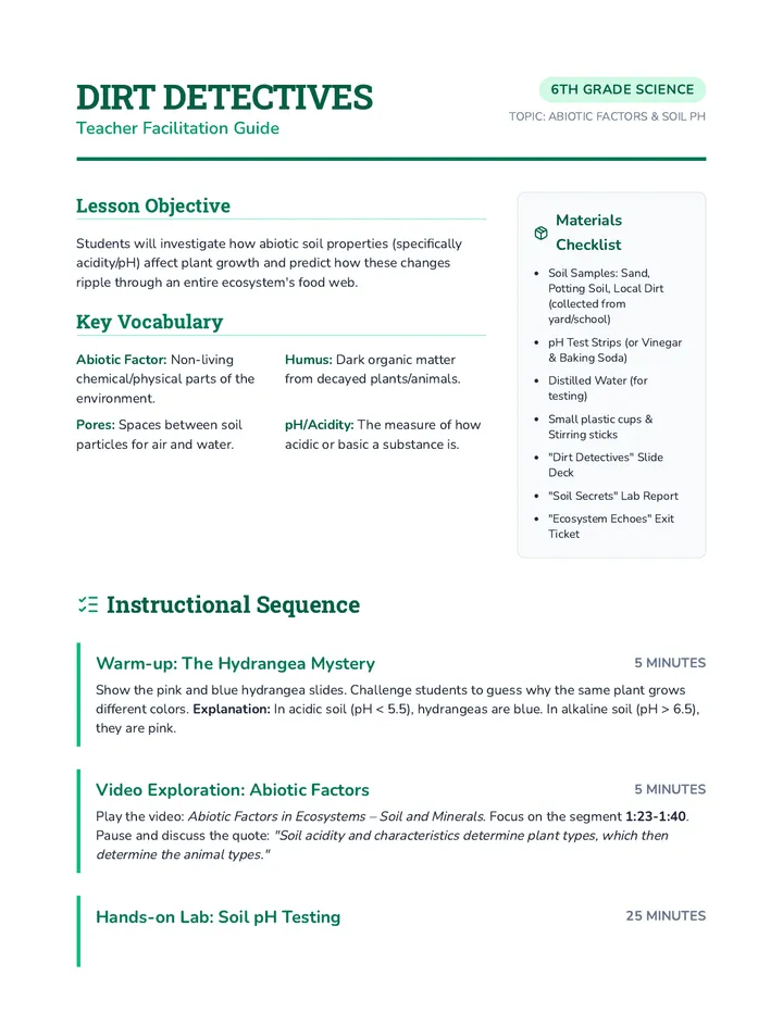 Dirt Detectives Teacher Guide