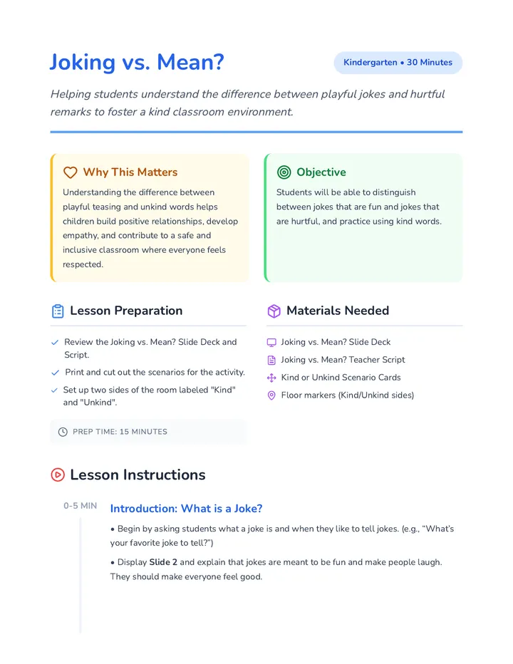 Joking vs Mean Lesson Plan Document