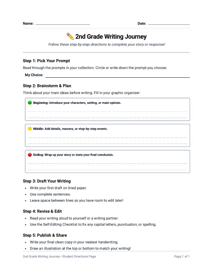 Writing Journey Directions Worksheet