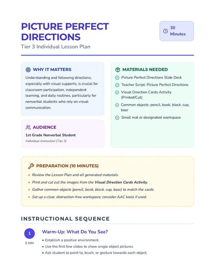 Picture Perfect Directions Lesson Plan