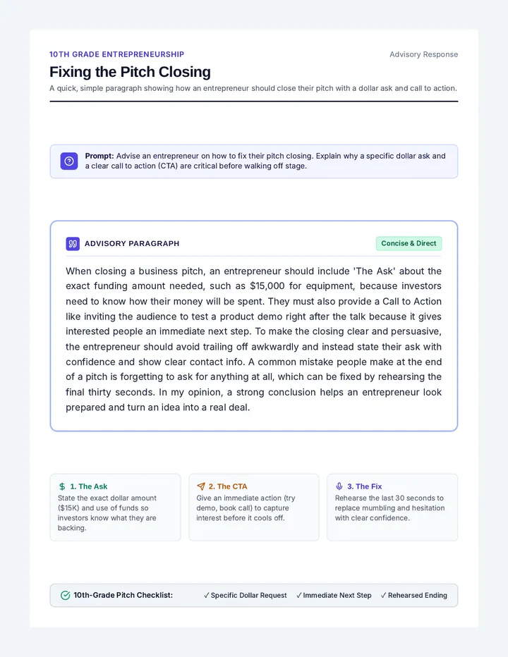 Pitch Closer Advisory Sheet