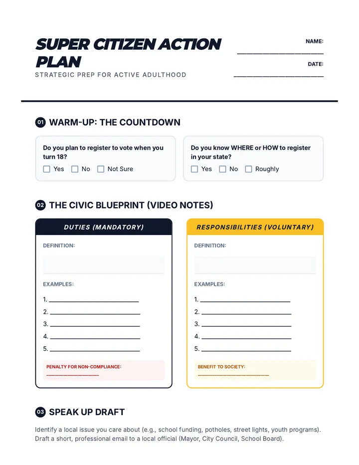 Super Citizen Action Worksheet