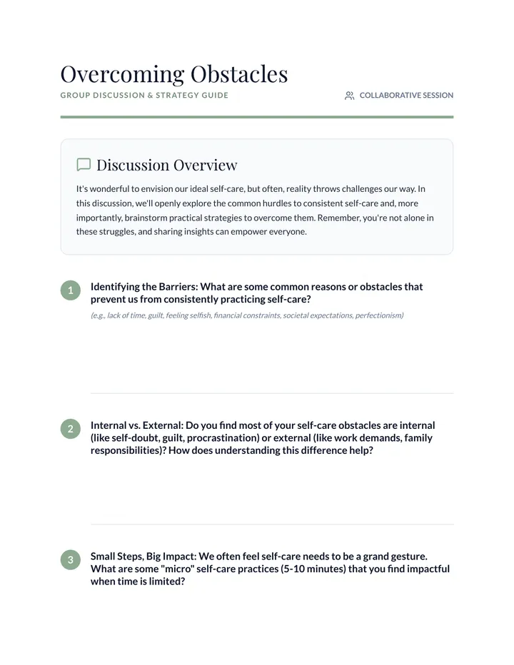 Overcoming Self-Care Obstacles Discussion
