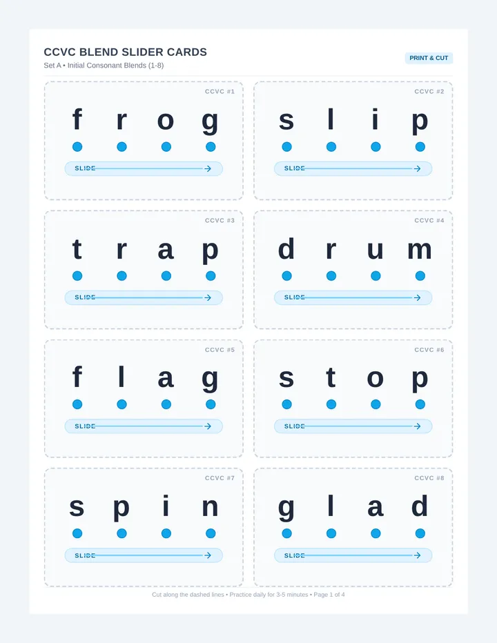 Consonant Blend Slider Cards