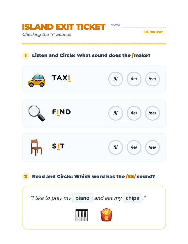 Island Exit Ticket Assessment