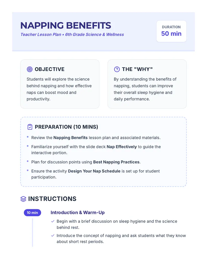 Napping Benefits Lesson Plan