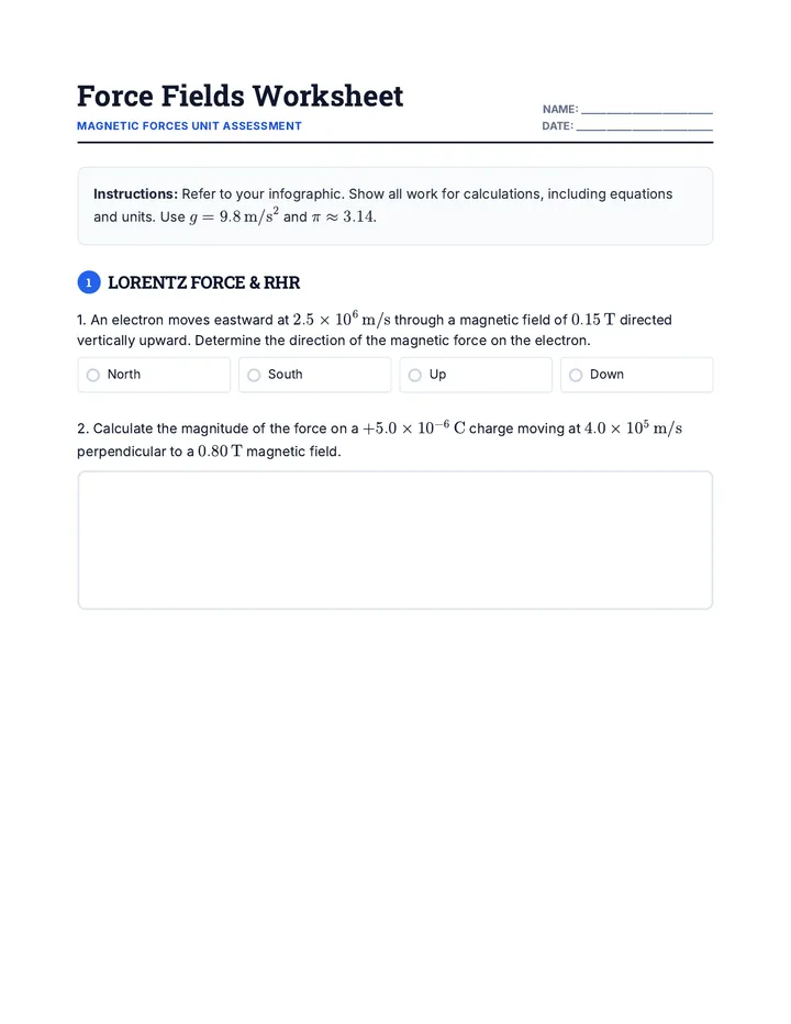 Force Fields Worksheet