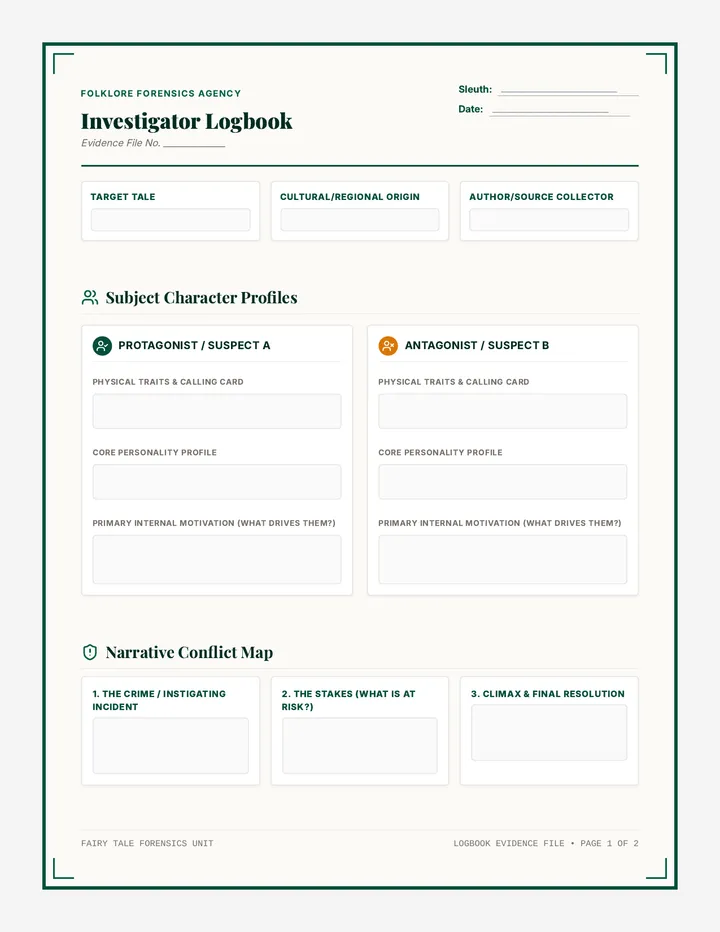 Fairy Tale Investigator Logbook Worksheets