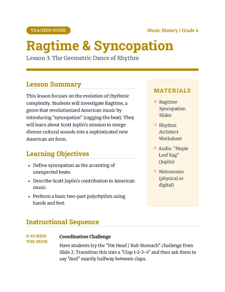 Ragtime Syncopation Teacher Guide