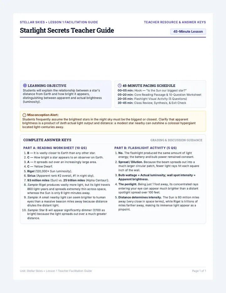 Starlight Secrets Teacher Guide