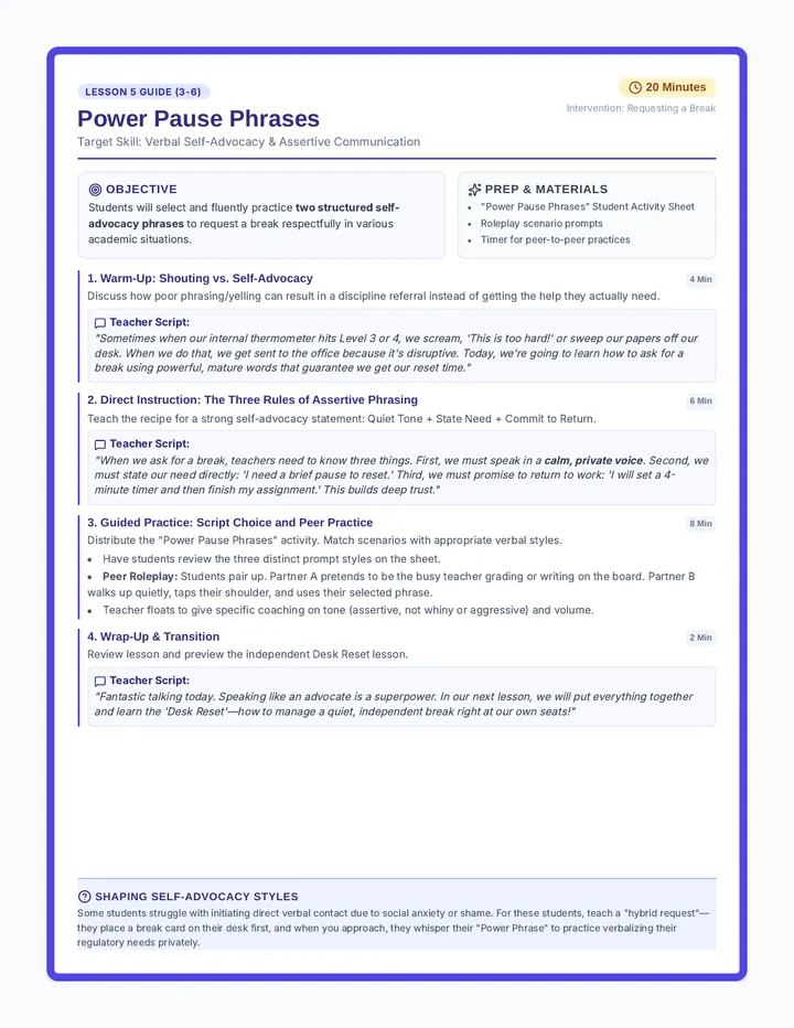 Power Pause Phrases Teacher Guide