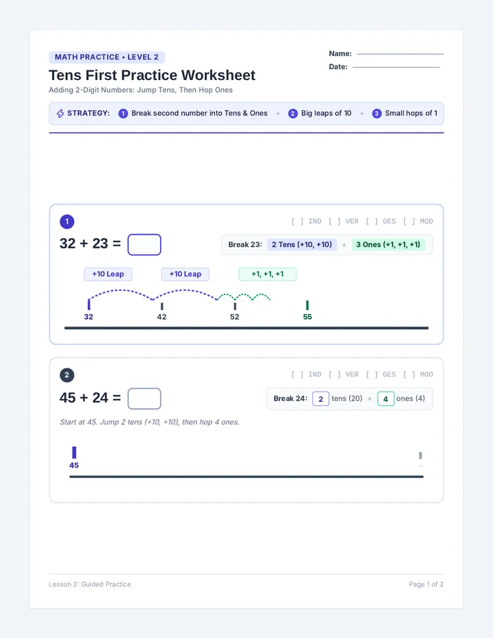 Tens First Practice Worksheet