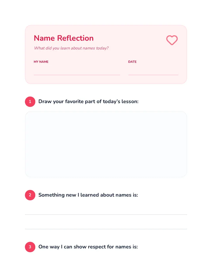 Name Reflection Cool Down Sheet